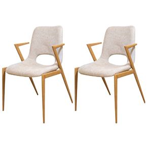 Kit 2 Cadeiras Enzo Domann Design Assento e Encosto em Linho Off White e Base Aco Laminado